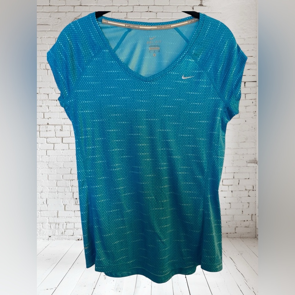 Nike Running Dri-Fit Blue Dot Activewear Shirt, Women’s Size Small